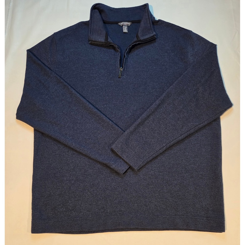 Van Heusen Flex Mens XL Navy Blue Textured Quarter Zip Pullover Sweater